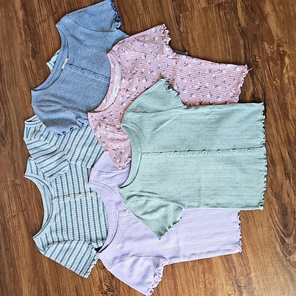 Wonder Nation Girls Short Sleeve Ribbed Pullover Tops Bundle Size S (6-6X)